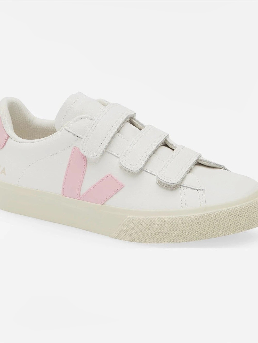 NWT. Veja Women’s Recife Logo Leather Velcro Sneakers, White Guimauve, Size 7 US